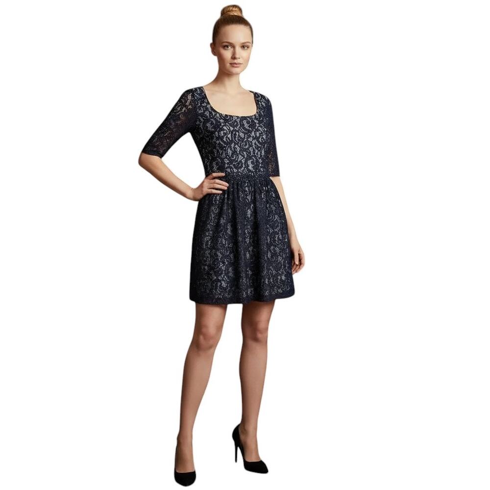 Carven Mini Dress Blue Lace FR36 Elegant Designer Style